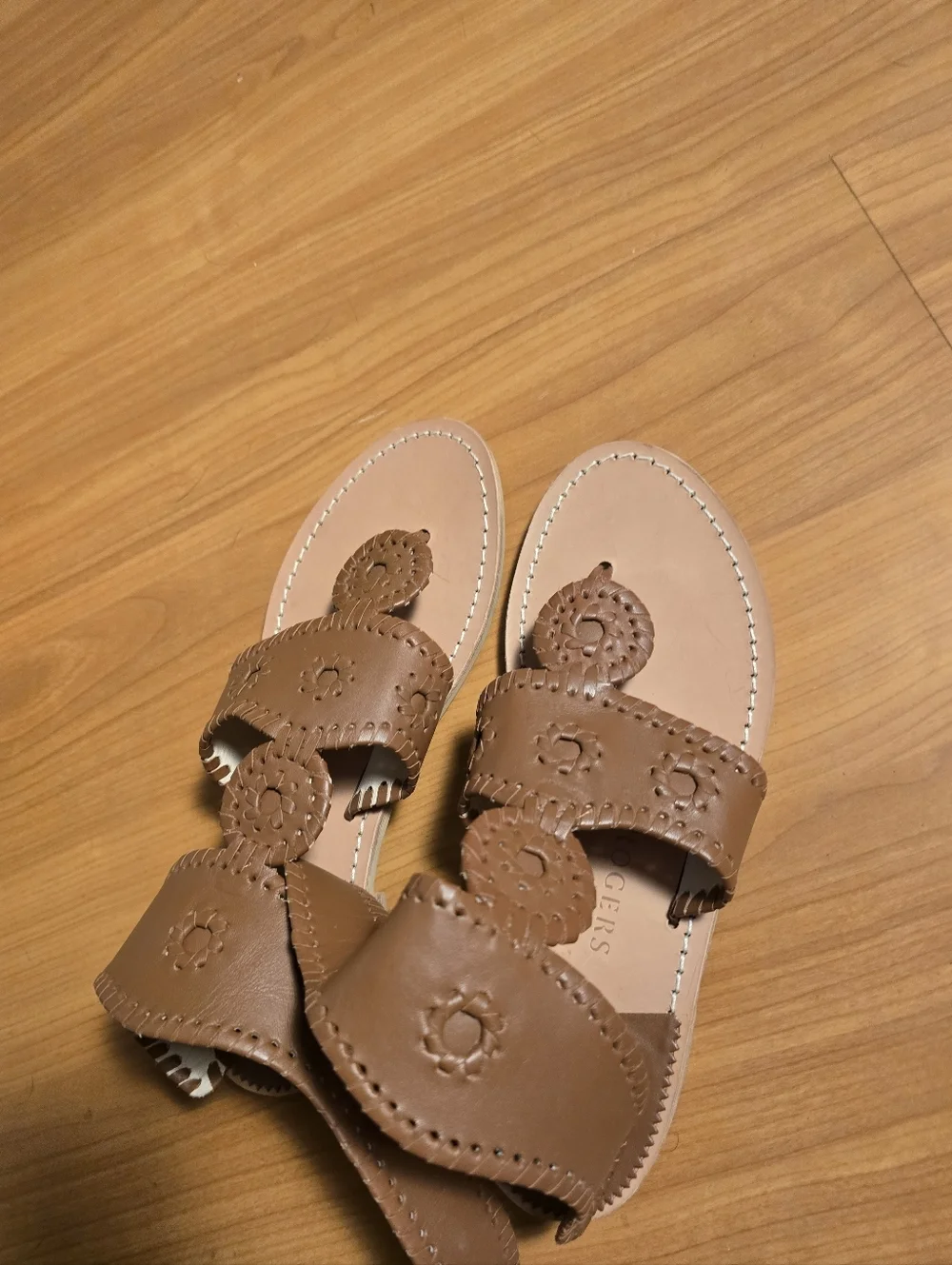 Jack Rogers Women’s Brown Leather Embroidered Slide Sandals